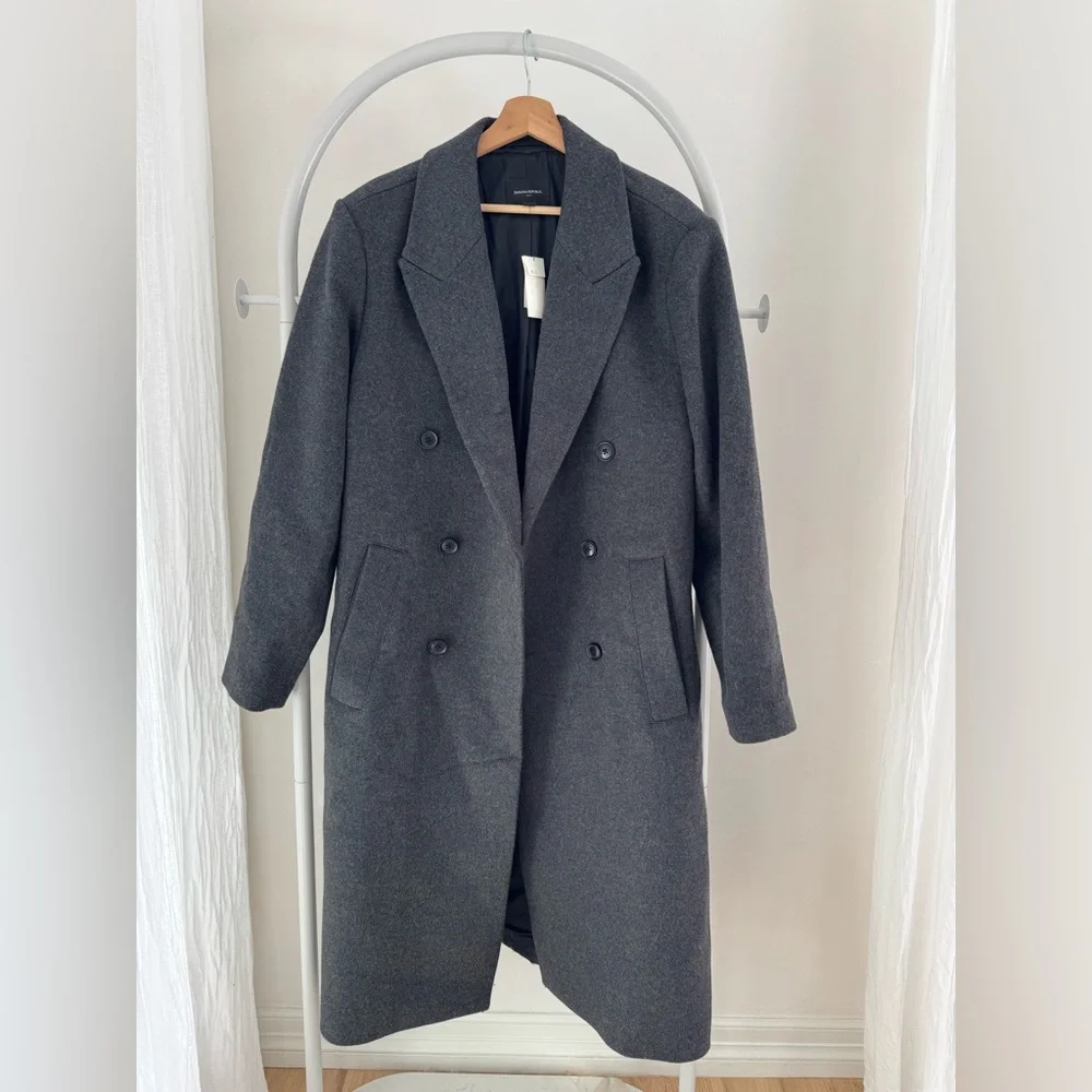 BRAND NEW! Banana Republic Men’s Gray Wool Blend Double Breasted Coat - Picture 5 of 13
